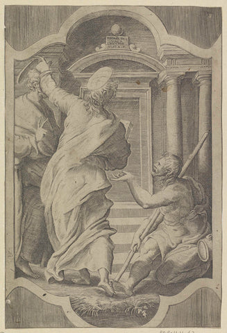 Peter and John Healing a Cripple at Temple Gate, Giulio Bonasone, 1501 - 1580 Canvas Print