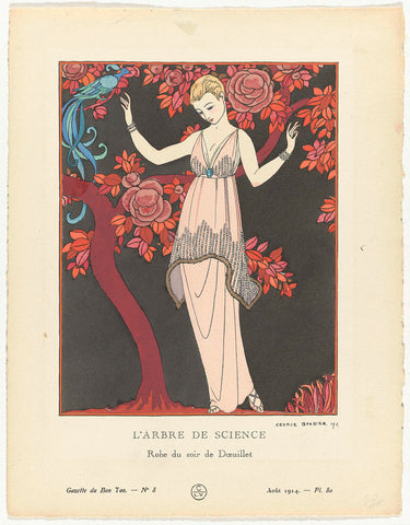 Gazette du Bon Ton 1914, No. 8, Pl. 80: L'Arbre de science /Robe du soir de Doeuillet, George Barbier, 1914 Canvas Print