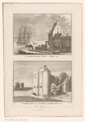 View of the Campveerse Toren and view of the ruins of Zandenburg Castle, 1743, Hendrik Spilman, 1754 - 1792 Canvas Print