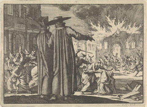 Persecution of Protestants in Krakow with two Jesuits in the foreground, 1606, Jan Luyken, 1698 Canvas Print