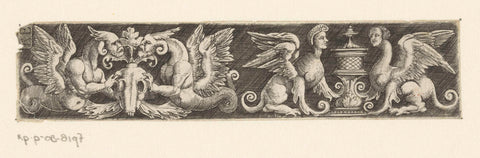 Frisian with grotesken, on the left are two winged tritons with masks on, Monogrammist RB, c. 1500 - c. 1600 Canvas Print