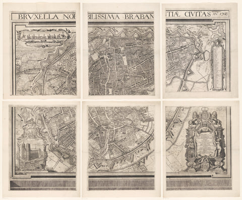 Map of Brussels, consisting of six volumes, anonymous, 1748 Canvas Print