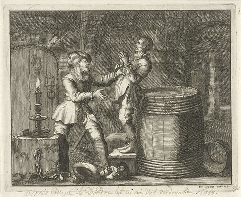 Joris Wippe in Dordrecht drowned in a barrel, 1558, Jan Luyken, 1685 Canvas Print