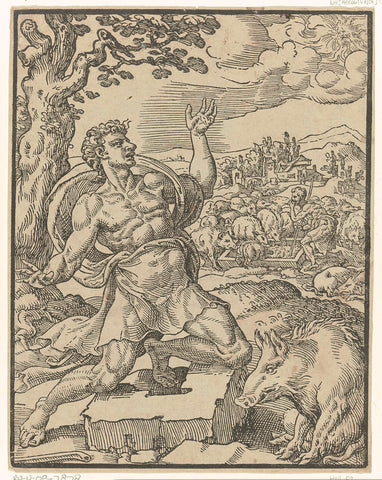 The prodigal son as a swineherd, Dirck Volckertsz. Coornhert, c. 1548 Canvas Print