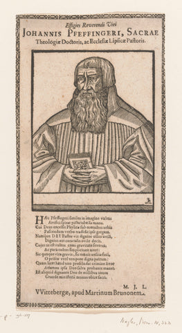 Portrait of Johannes Pfeffinger, Monogrammist IR (engraver), anonymous, 1503 - 1573 Canvas Print