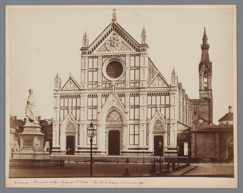 Exterior of the Basilica Santa Croce and the statue of Dante Alighieri in Florence, Italy, anonymous, 1863 - 1900 Canvas Print