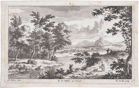 Landscape with a man on a donkey, Willem Swidde, c. 1676 - after 1688 Canvas Print