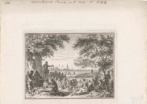 Public sermon in have field, 1566, Simon Fokke, 1782 - 1784 Canvas Print