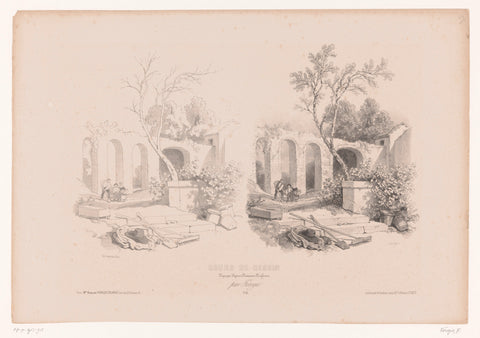 Ruin with arcades in farmland, Fortuné Férogio, 1845 - 1846 Canvas Print