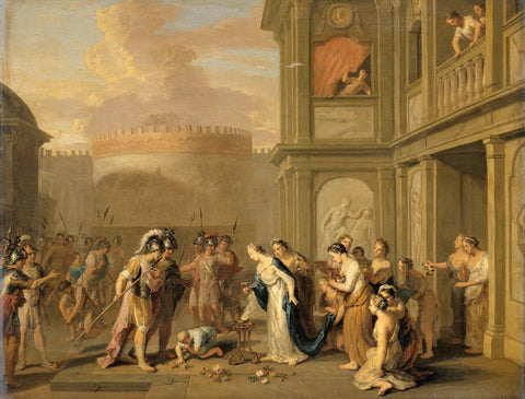 Queen Cleophis Offering Wine to Alexander the Great after his Conquest of Mazaka, Gerard Hoet (I), 1670 - 1733 Canvas Print