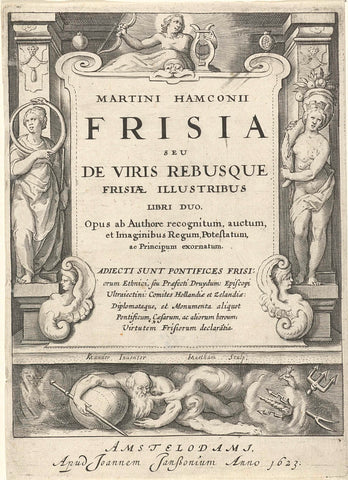 Title page for: M. Hamconius, Frisia seu de viris rebusque Frisiae illustribus, 1623, Jacob Matham, 1623 Canvas Print