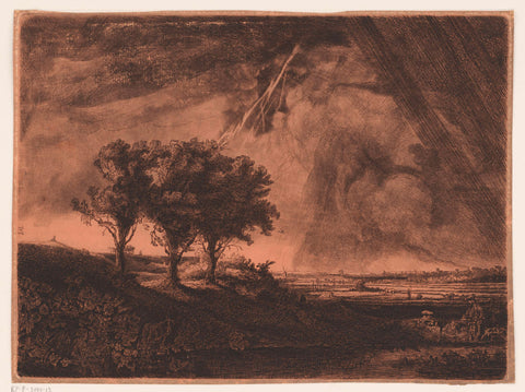 Three trees with lightning bolt, William Baillie, 1750 - 1810 Canvas Print