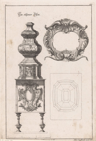 Stove and cartouche, Johann Rumpp, 1712 - 1755 Canvas Print