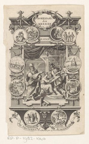 Interior of library with History and Father Time, François van Bleyswijck, 1737 Canvas Print