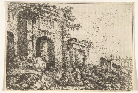 Italian Landscape with Ruins and Figures, Jonas Umbach, 1634 - 1690 Canvas Print