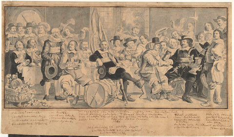 De schuttersmaaltijd in de Voetboog- of St. Jorisdoelen in Amsterdam ter viering van het sluiten van de vrede van Munster, 18 juni 1648, anonymous, 1700 - 1799 Canvas Print