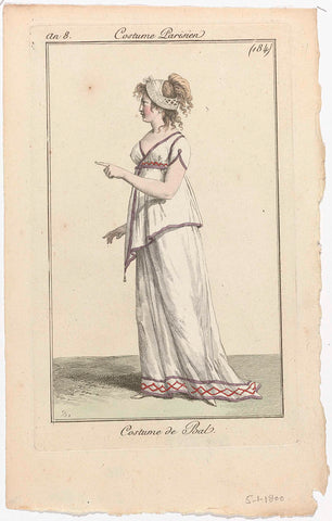 Journal des Dames et des Modes, Costume Parisien, 5 January 1800, (184) Year 8 : Costume de Bal, Pierre Charles Baquoy, 1800 Canvas Print