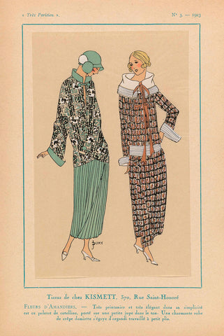 Très Parisien, 1923, No. 3: Fabrics from KISMETT... Fleurs d'Amandiers, J. Dory, 1923 Canvas Print