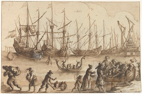 Ships in a port, anonymous, 1600 - 1799 Canvas Print