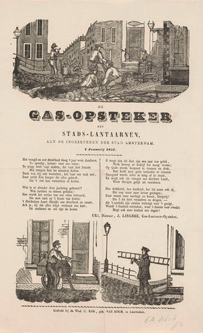 New Year's wish of the gas lantern plugs of Amsterdam for the year 1857, anonymous, 1856 - 1857 Canvas Print