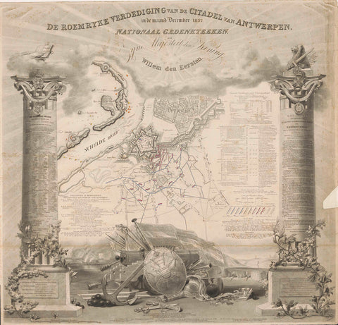 De Roemryke Defense of de Citadel van Antwerp in the month of December 1832. Nationaal Memorial Tea, to Zyne Majesty den King, Willem den Eersten, Ja.s Wyld, 1834 - 1835 Canvas Print