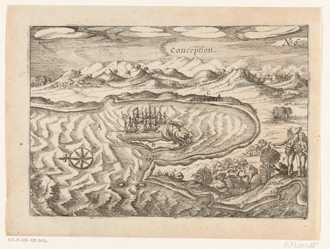 The ships in the bay of Concepción, 1615, anonymous, 1646 Canvas Print