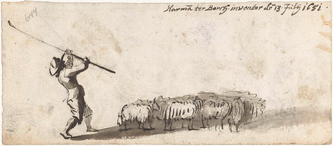 Shepherd drives his sheep, Harmen ter Borch, 1651 Canvas Print