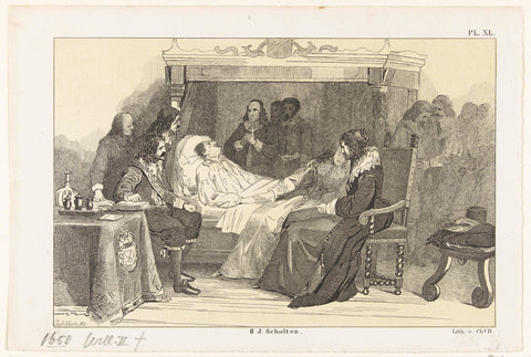 Deathbed of Willem II, 1650, Jan van der Veen (printmaker), 1853 - 1861 Canvas Print