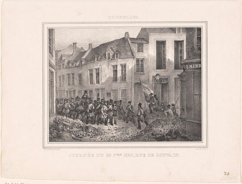 Barricade in the Leuvenseweg in Brussels, 1830, Jean-Louis Van Hemelryck, 1830 Canvas Print