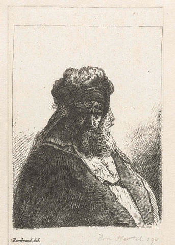 Bearded old man in a high fur cap, with eyes closed, Georg Leopold Hertel, Rembrandt van Rijn, 1761 Canvas Print