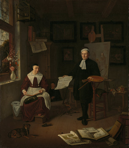 Portrait of Michiel Comans (1614-1687), calligrapher, etcher, painter and schoolmaster, with his third wife Elisabeth van der Mersche, Michiel van Musscher, 1669 Canvas Print