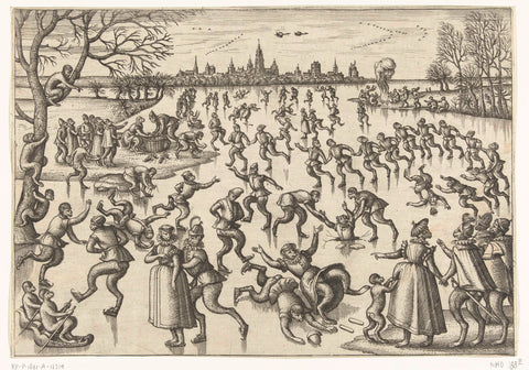 Ice Skating, Pieter van der Borcht (I), 1545 - 1608 Canvas Print