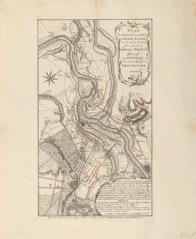 Map of the crossing of the Allied army at Lobith, 1758, Jacob van der Schley, 1765 Canvas Print