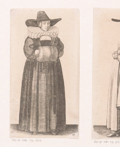 English woman of standing with wide pleat collar and mave, Wenceslaus Hollar, 1665 - 1707 Canvas Print