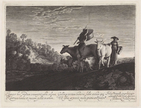 Shepherd and shepherdess with cattle at evening light, Jan van de Velde (II), 1622 Canvas Print