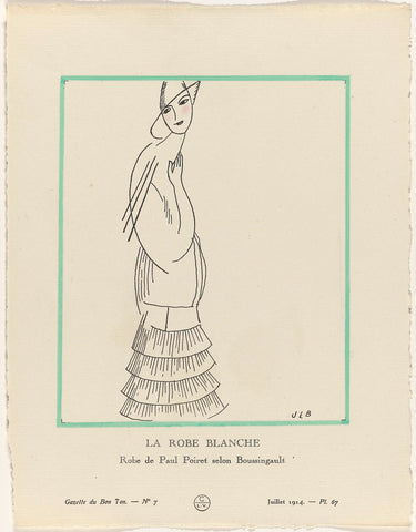 Gazette du Bon Ton, 1914 - No. 7, Pl. 67: La robe blanche / Robe de Paul Poiret selon Boussingault, Jean-Louis Boussingault, 1914 Canvas Print