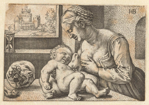 Maria geeft kind de borst en schedel, Hans Sebald Beham (rejected attribution), 1512 - 1590 Canvas Print
