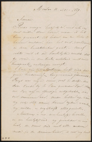 Letter to the anonymous, Wouter Verschuur (1841-1936), 1869 Canvas Print