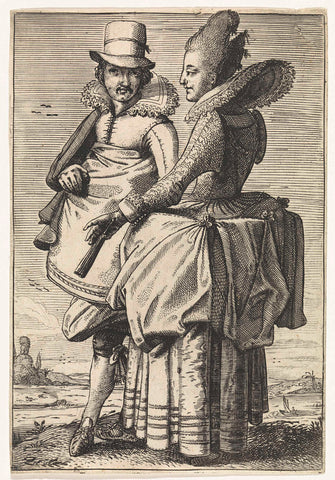 Man and woman dressed according to the fashion of ca. 1625, Simon Poelenburg (attributed to), 1600 - 1625 Canvas Print