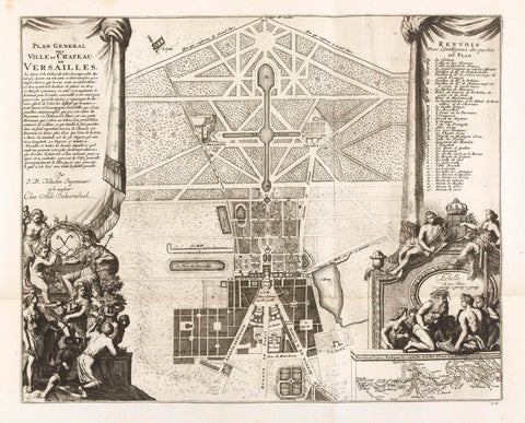 Map of the castle and gardens of Versailles, ca. 1702, Adriaen Schoonebeek, 1702 - 1703 Canvas Print