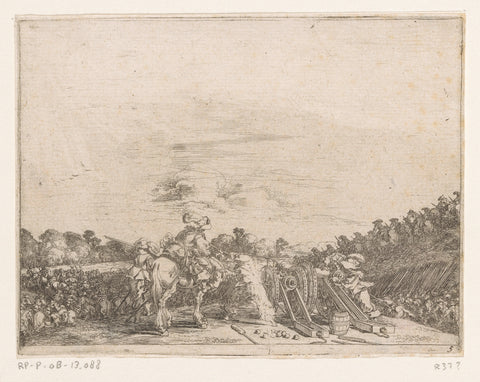 Battle of Horsemen, Two Cannons in the Foreground, Johann Wilhelm Baur, 1631 - 1637 Canvas Print