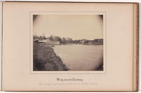 Bridge over the Toentang / On the other side the railway dam and over the river the temporary emergency bridge, Woodbury & Page (possibly), 1867 - 1868 Canvas Print