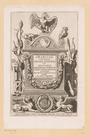 Classical altar with griffins, a garland and the attributes of various classical gods, Michel Lasne, 1618 Canvas Print