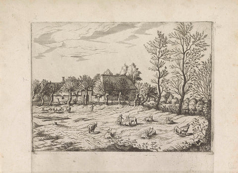 Farm with cattle in the foreground, Johannes or Lucas van Doetechum, 1559 - 1561 Canvas Print