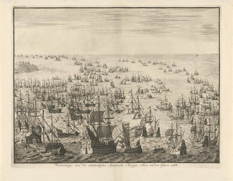 Demise of the Spanish Armada, 1588, Jan Luyken, 1730 - 1738 Canvas Print