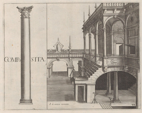 Column of the Composite Order and building with columns, Hendrick Hondius (I), 1620 Canvas Print