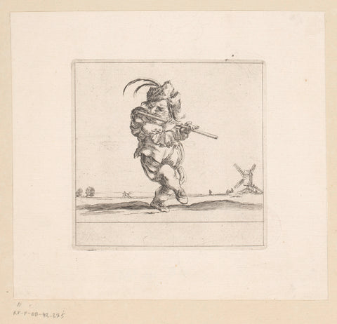 Caricature of a flute-playing man, François Collignon, 1620 - 1687 Canvas Print