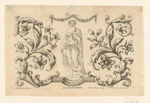 Flora between two leaf vines, Paul Androuet Ducerceau, after 1727 - before 1754 Canvas Print