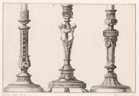 Candlesticks with halffigures and goat legs, Johann Thomas Hauer, 1775 - 1820 Canvas Print