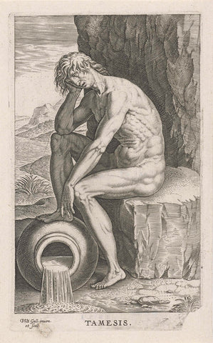 River god Tamesis, Philips Galle, 1586 Canvas Print